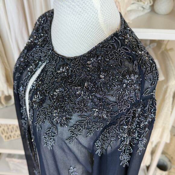 JMD New York Plus sz. 2X navy blue sheer beaded jacket mother of the bride #4164 - Picture 7 of 10